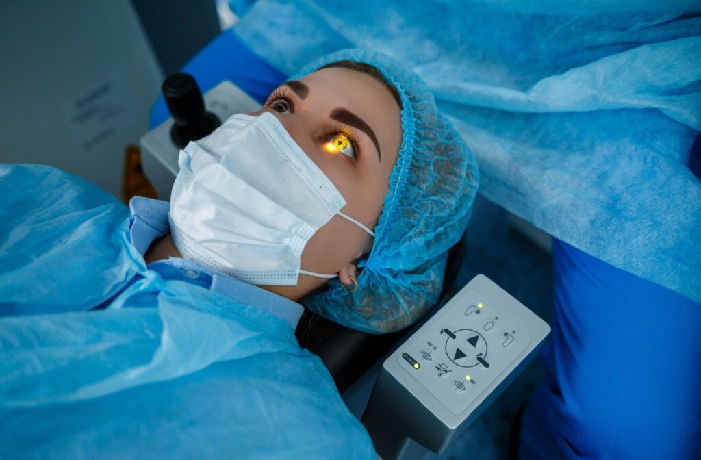 A patient aligned under the laser for their LASIK procedure.